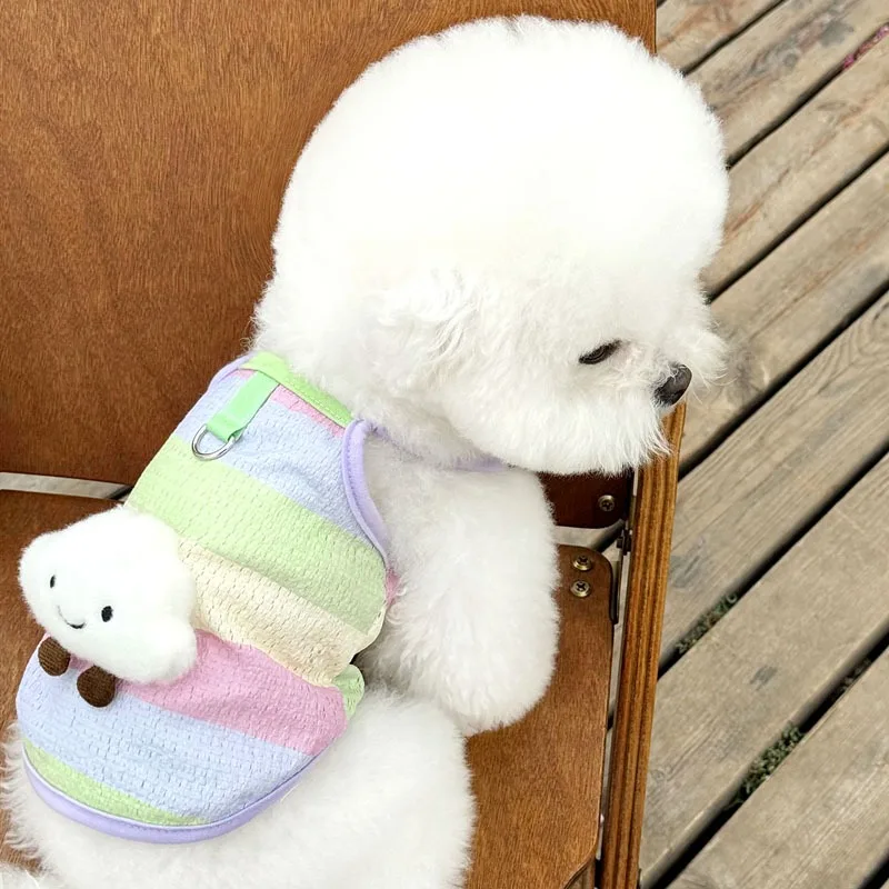 

Rainbow Clouds Pet Vest Summer Breathable Dog Clothes Small and Medium Dog Fashion Suspenders Teddy with Leash Buckle T-Shirt