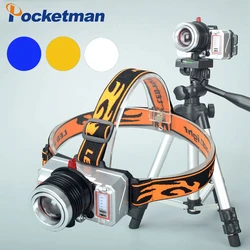 New Yellow/Blue/White 3 Light Sources LED Headlamp Zoomable Headlight Waterproof Head Lamp Fishing Headlights Head Flashlight