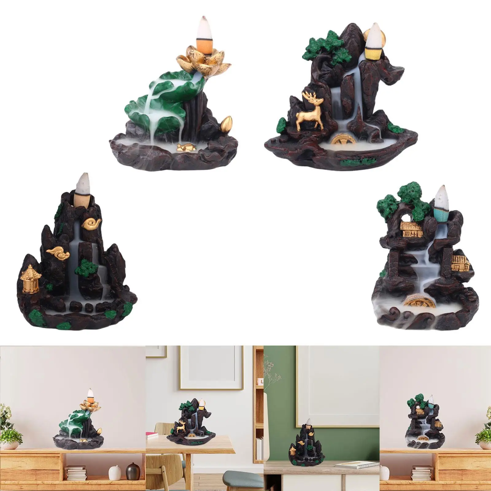 Rockery Flowing Water Backflow Incense Burner Table Ornament for Yoga Room