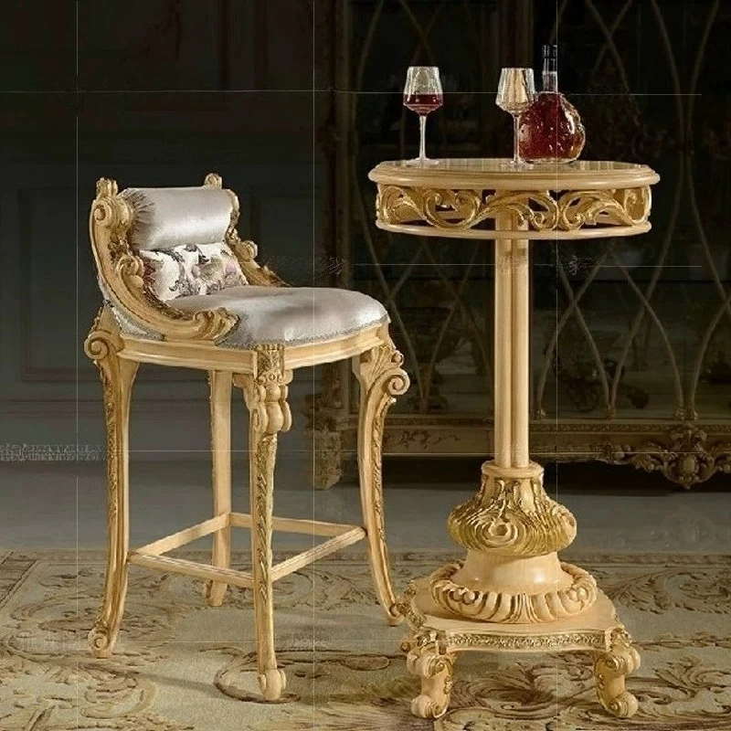 

Living room bar chair fabric solid wood carving French high-end luxury chair