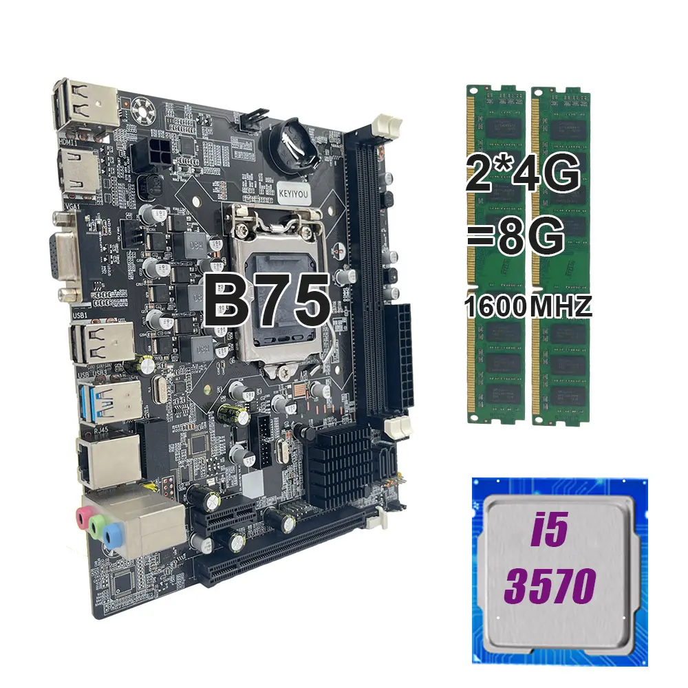 

Игровая материнская плата KEYIYOU LGA 1155 B75 для ПК, с процессором core i5 3570, 2*4 Гб = 8 ГБ, 1600 МГц, память DDR3 для настольного компьютера