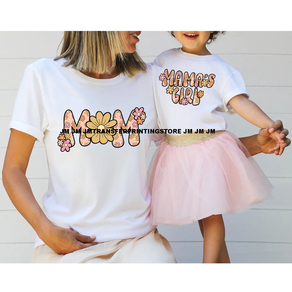 Mama Mini Family Design Flower Decals Iron On DTF Boy Girl Mom Matching Transfers Stickers Ready To Press For T-shirts