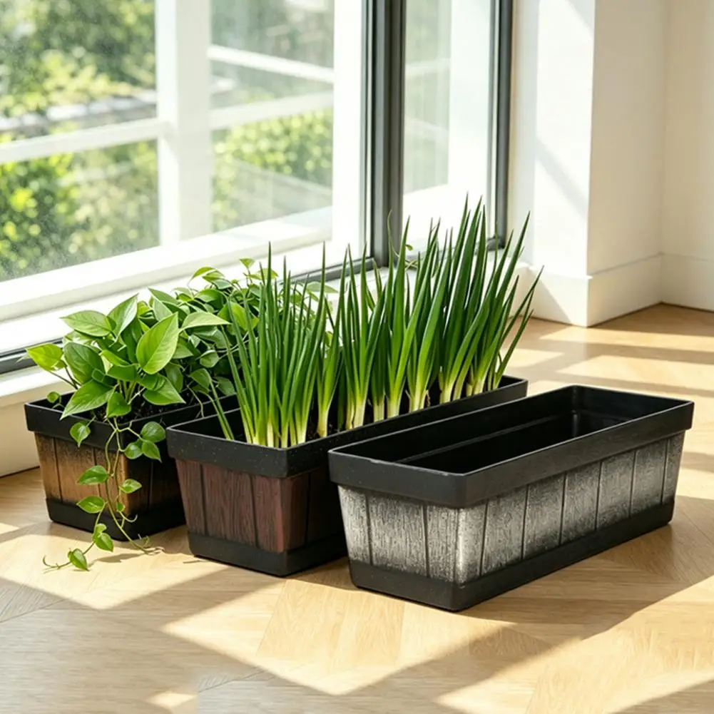 18 Inch Rectangular Planter Box Large Flowerpot Non-Slip Bottom For Indoor Outdoor Garden Balcony Office Home Decoration