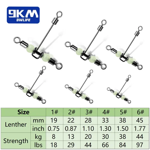 Imagen 2 del producto Giratorios de 3 vías, 15 ~ 60 uds., aparejos giratorios de pesca de tres vías, barril de pesca en forma de T de acero inoxidable, giratorio con cuentas brillantes