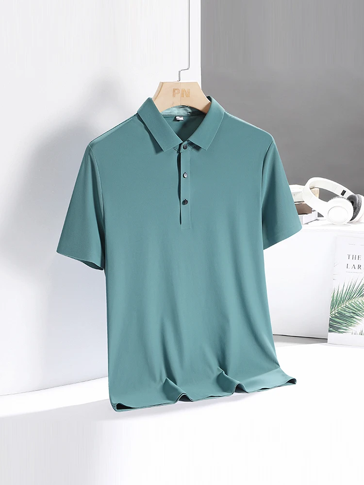 Men Polo Shirt Quick Dry Silk Fabric Short Sleeve Summer Ice Cool Thin T Shirt 2024 Breathable Loose Fashion Male Soft Shirts