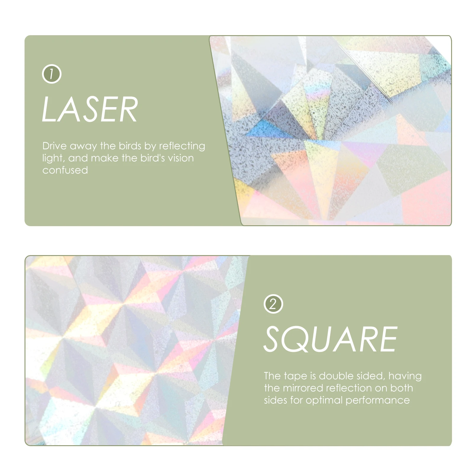 

2 Rolls 24cmx80m Double Sided Bird Scaring Tape Anti Ribbon Garden Tool Reflective Scare Pests Away Durability Long