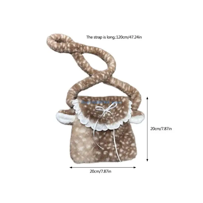 N7YF Borse a forma cervo da donna Borsa a tracolla in peluche Borsa per telefono Borse per animali