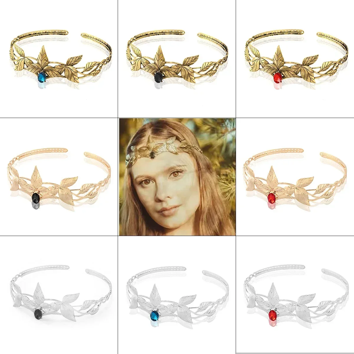 

Cos Greek Goddess Golden Leaf Headband Baroque Crystal Elf Crown Costume Women Headpiece for Halloween