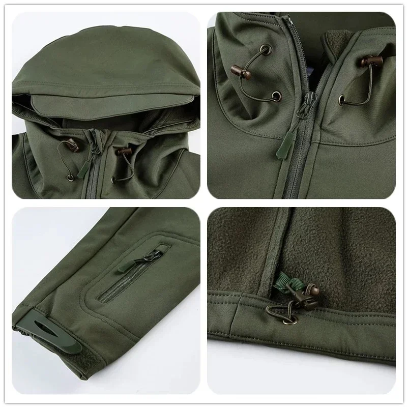 Jaket pria, jaket celana SoftShell hoodie mantel taktis tahan air Set berkemah mendaki berburu memancing pakaian olahraga