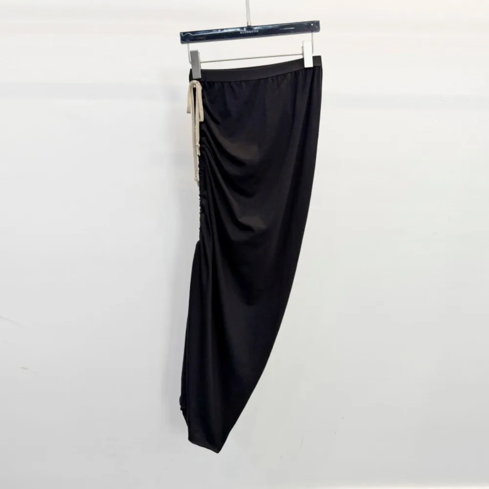 High Street Skirts Women's Elastic Waist Summer Thin Drawstring Irregular Slimming Effect Pleated Diagonal Streetwear Skirts