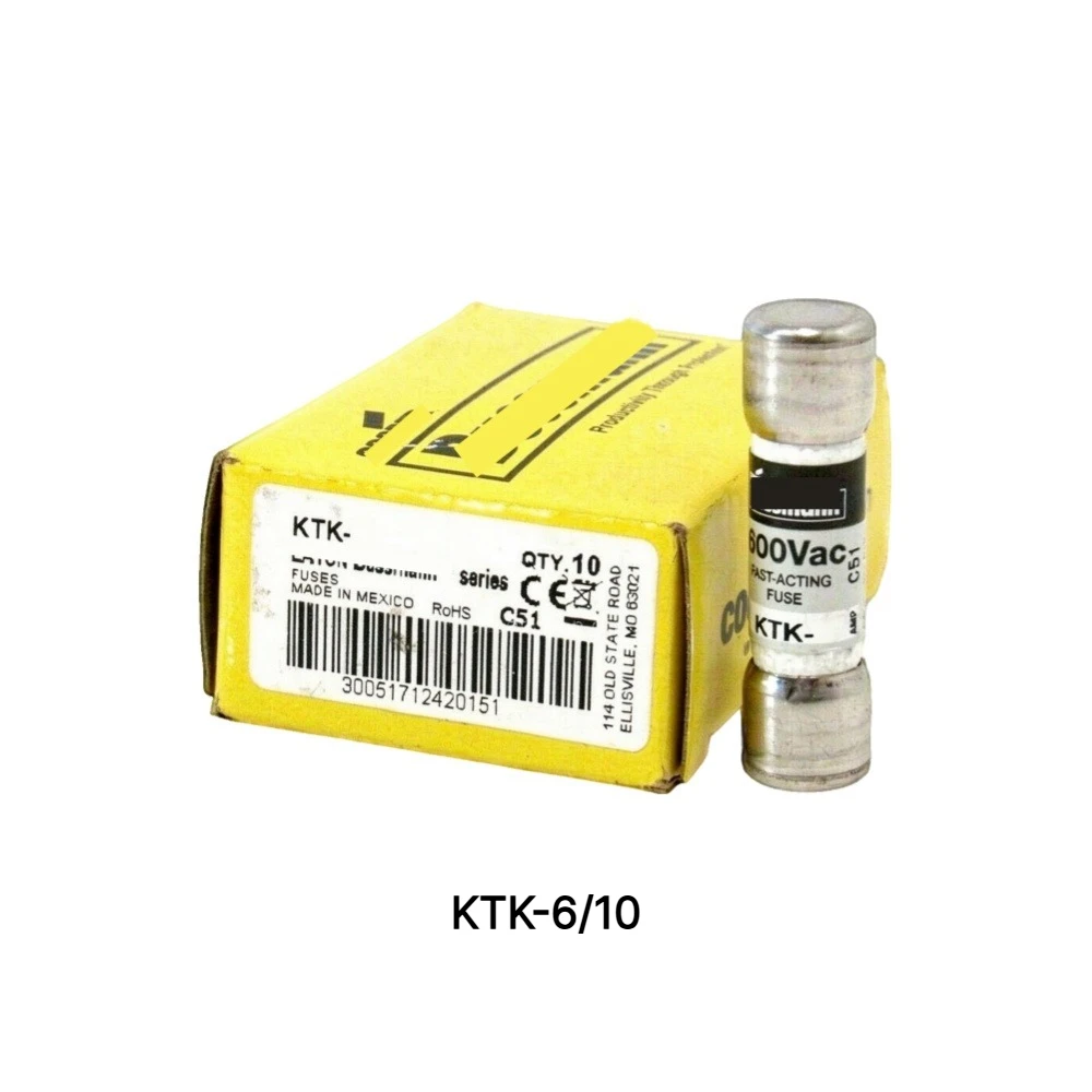 KTK-6/10 Fast Acting Cartridge Fuse, 0.6A 600V, 1 Pack OEM