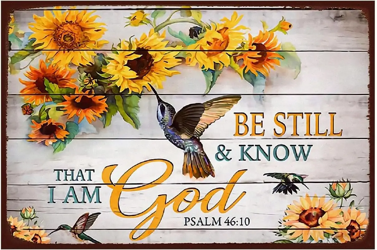Husienzn Retro Sunflower Tin Sign Metal Birds Poster Vintage, Be Still & Know, Wall Art Decor Cute Decorations Gifts fo goo sign