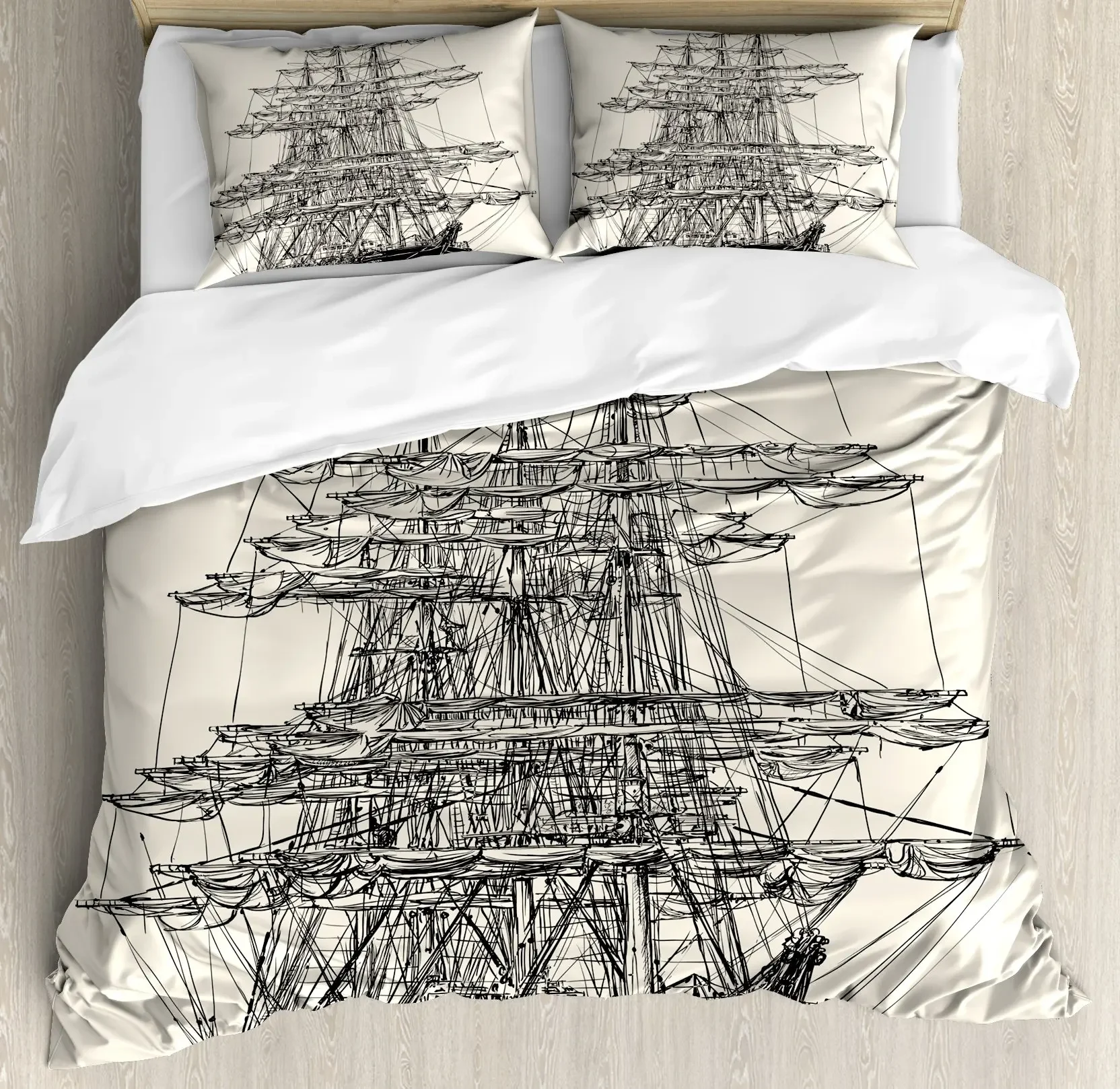 Nautical Bedding Set Compass Ocean Comforter Set for Kids Boys Girls Teens Room Decor Comforter Duvet Set 3Pcs Full King Size