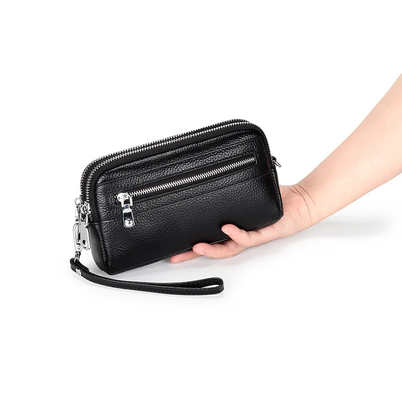 Genuine Leather Women Clutch Purse Chain Crossbody Bag for Ladies Coin Purses Long Zipper wallet female Cowboy messenger bag