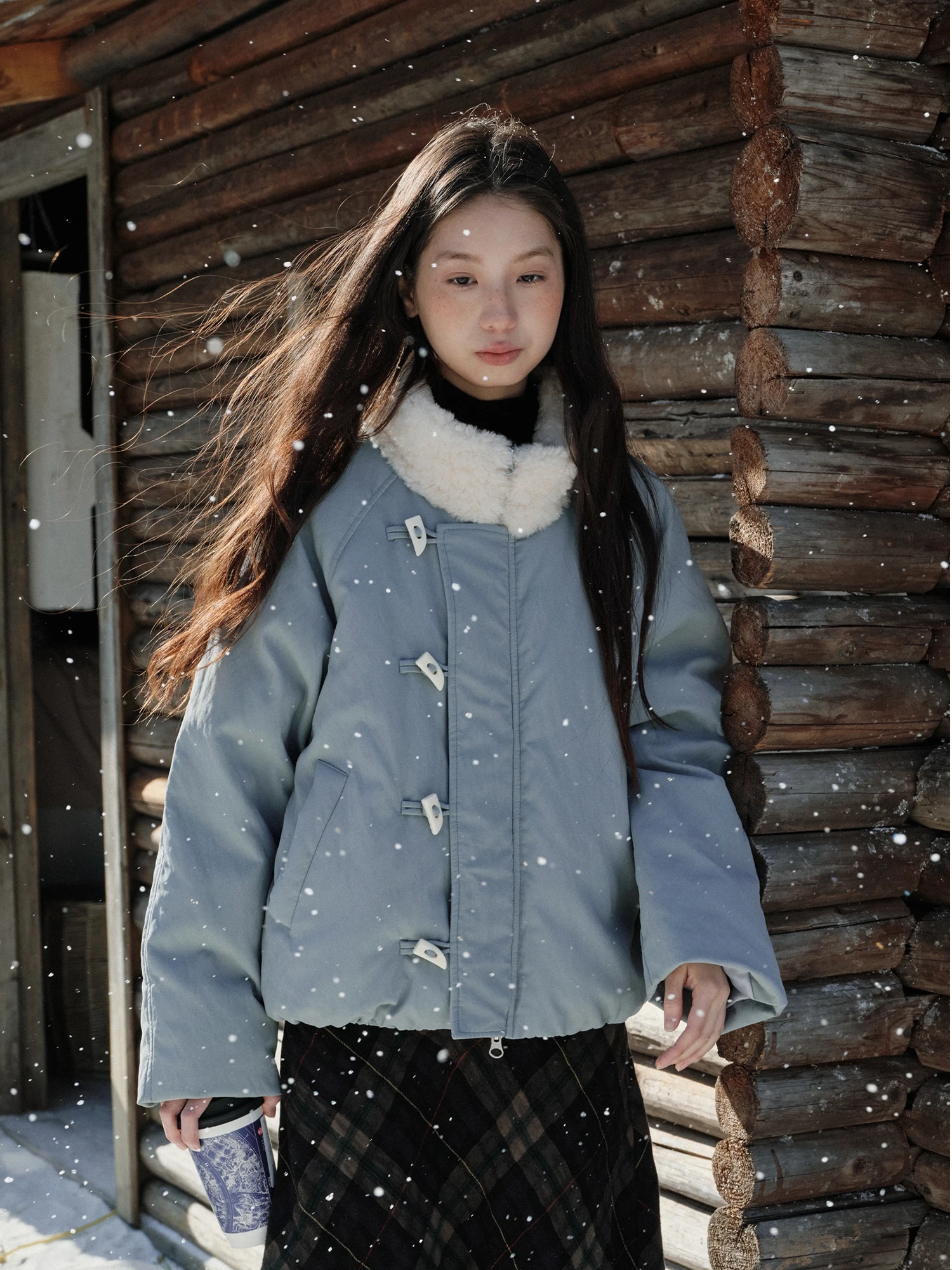 

Blue Lamb Fur Collar ort down Jaet Women's Winter Thi Outerwear Warm Casual Sle Long Sve Regular Length Coat