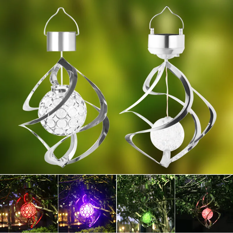 RGB Colorful Solar Wind Rotating Light Waterproof LED Wind Chime Lamp Outdoor Garden Lawn Landscape Atmosphere Light