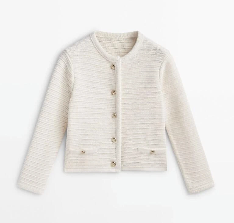 خريف 2024 سترة نسائية جديدة ذات نسيج ذهبي محبوك ort Jaet سترة نسائية مفتوحة من الأمام لون نقي تصميم منخفض مستدير Ne