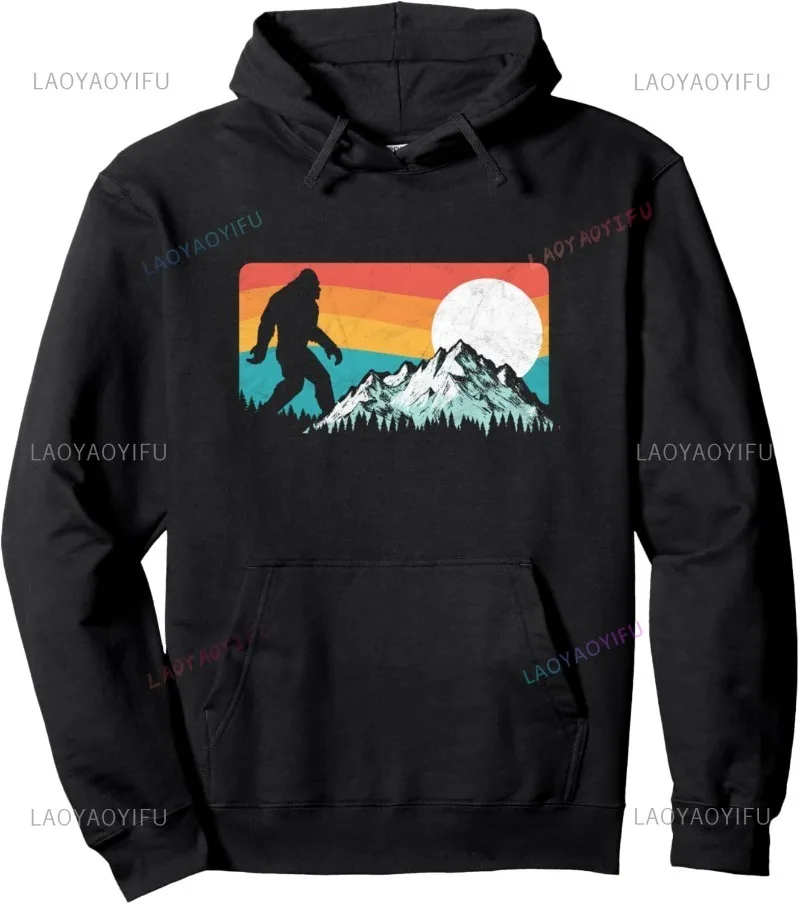 

Retro Bigfoot Silhouette Rocky Mountains 80s Graphic Pullover Hoodie Bigfoot Sweatshirt Sasquatch Hoodies Funny Pattern Sweater