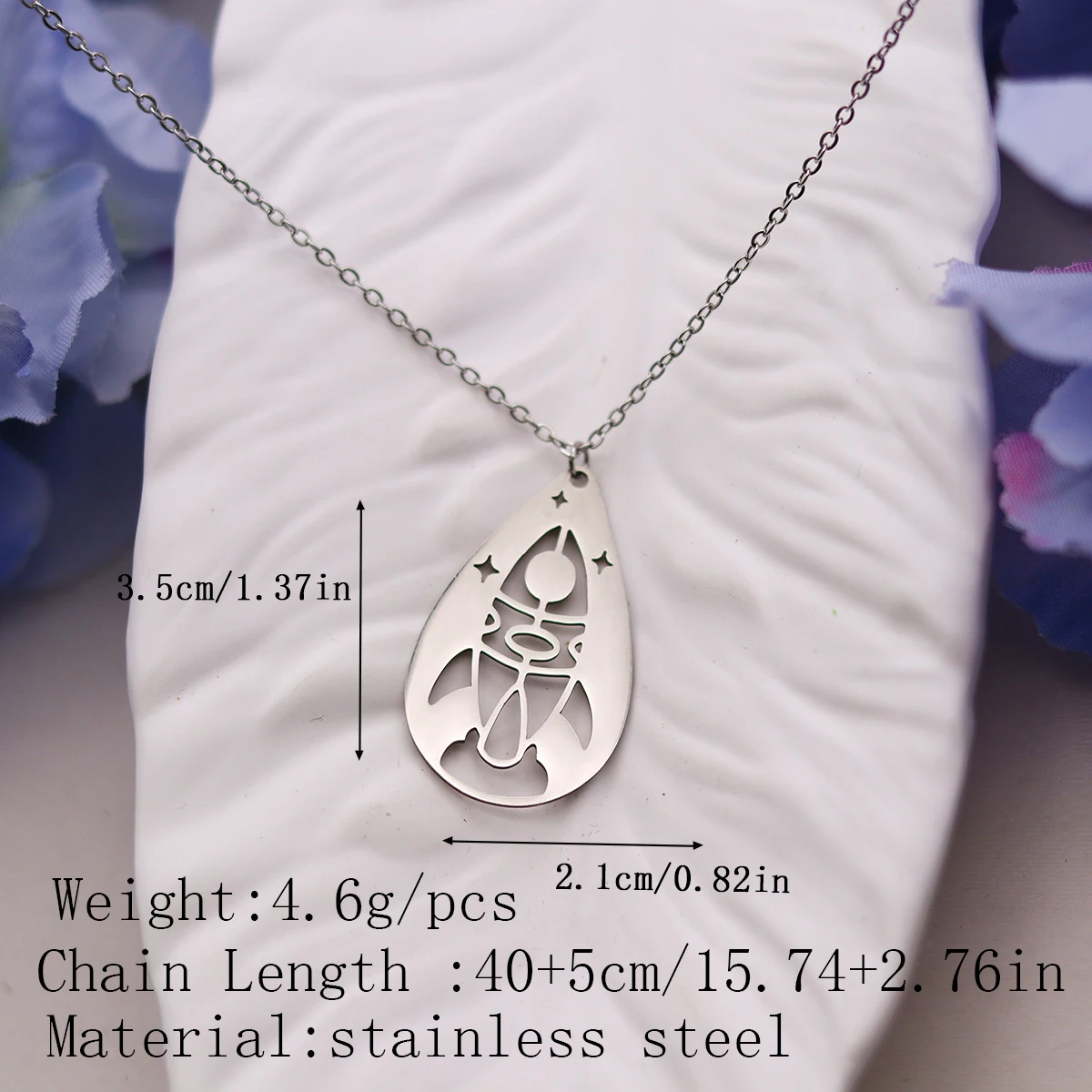Kinitial Stainless Steel Teardrop Astronaut Rocket & Stars Pendant Necklace Fashion Jewelry For Space Lovers