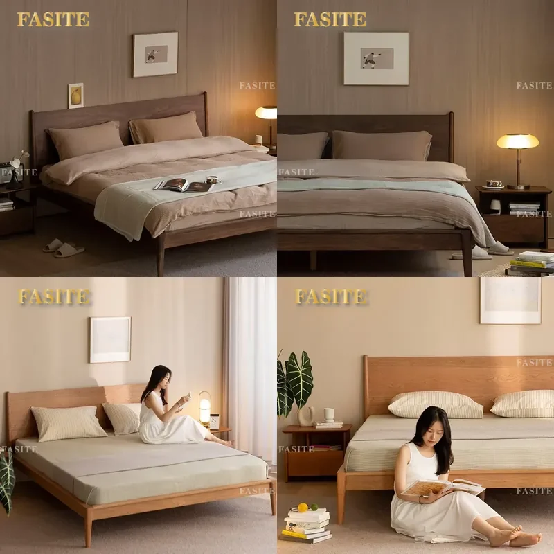 For 1.8m Double Bed Walnut Solid Wood Modern Simple Master Bedroom Furniture All Wood Home Furnishing Sturdy Durable