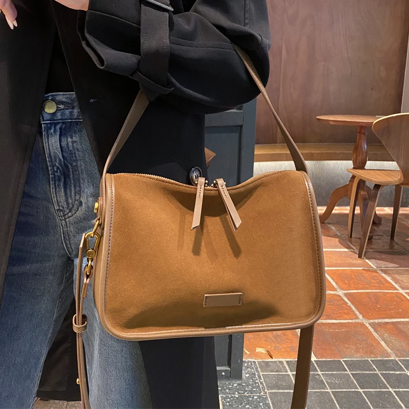 Suede Cowhide fashion ladies shoulder cross coffe bag luxury designer women brown handbag angola red image 6