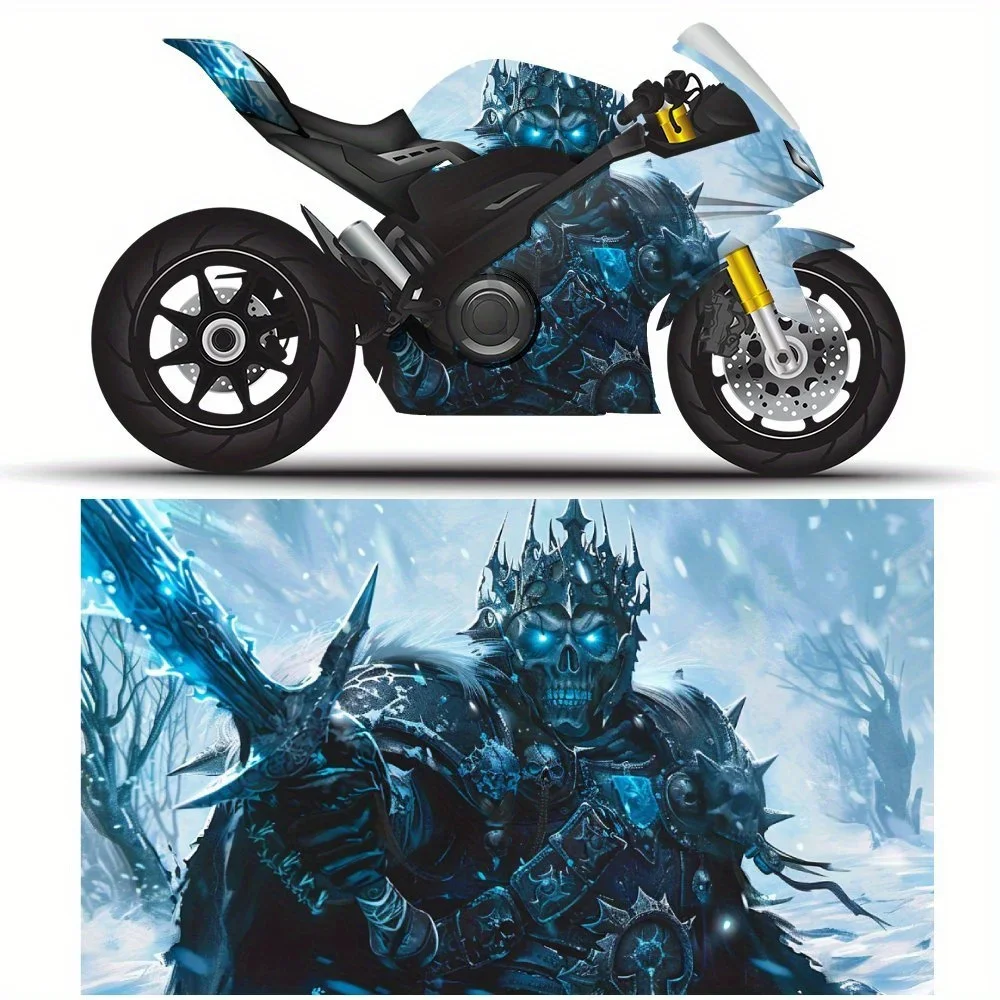 

Blue Flame Armor PVC Motorcycle Vinyl Wrap, Self-Adhesive Waterproof Sticker, Anti-Scratch Decorative Film for Bike Body, DIY Cu