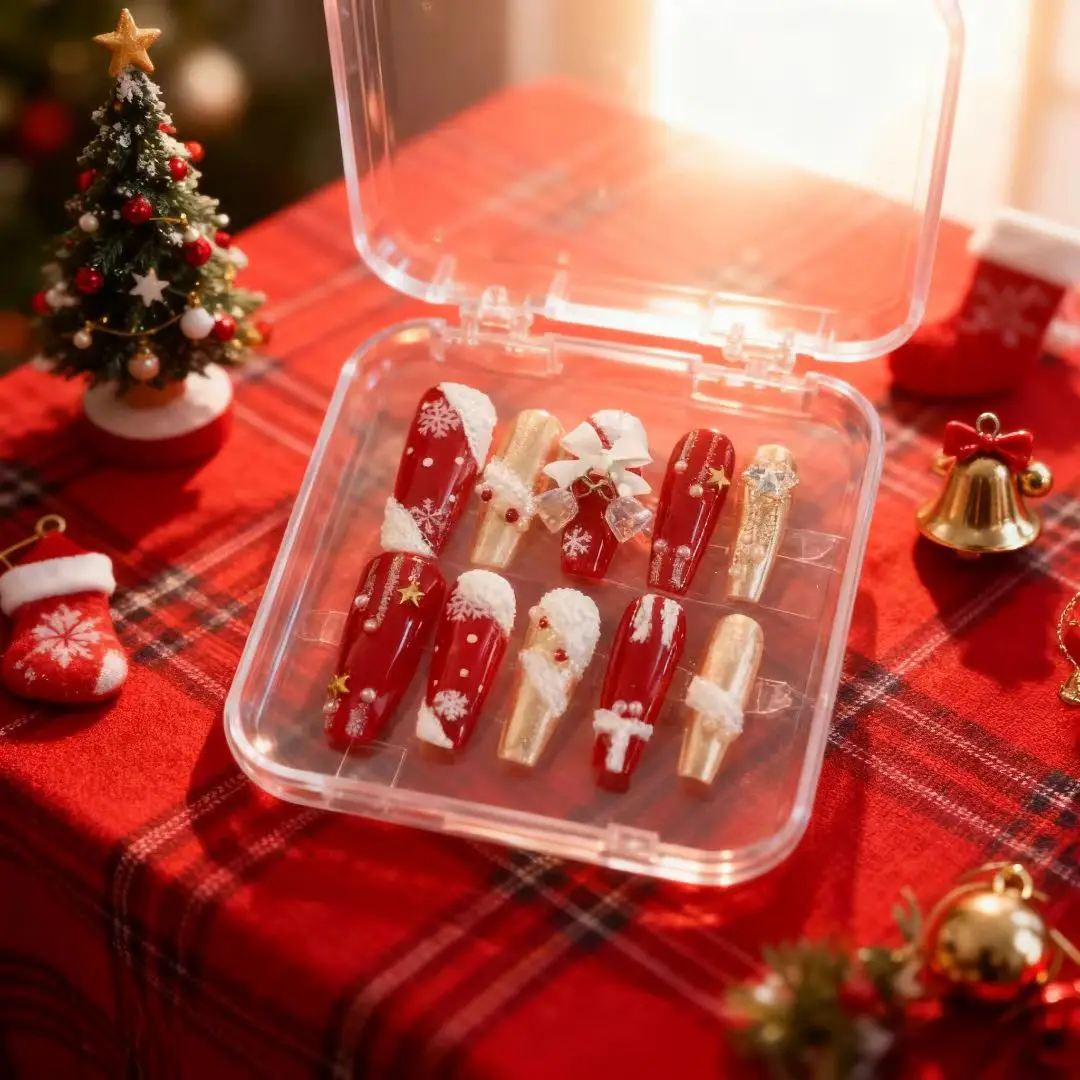 

Рождественские накладные ногти ручной работы, роскошные жемчужные колокольчики, длинные накладные ногти балерины, Новый год 202, накладные ногти для девочек и женщин