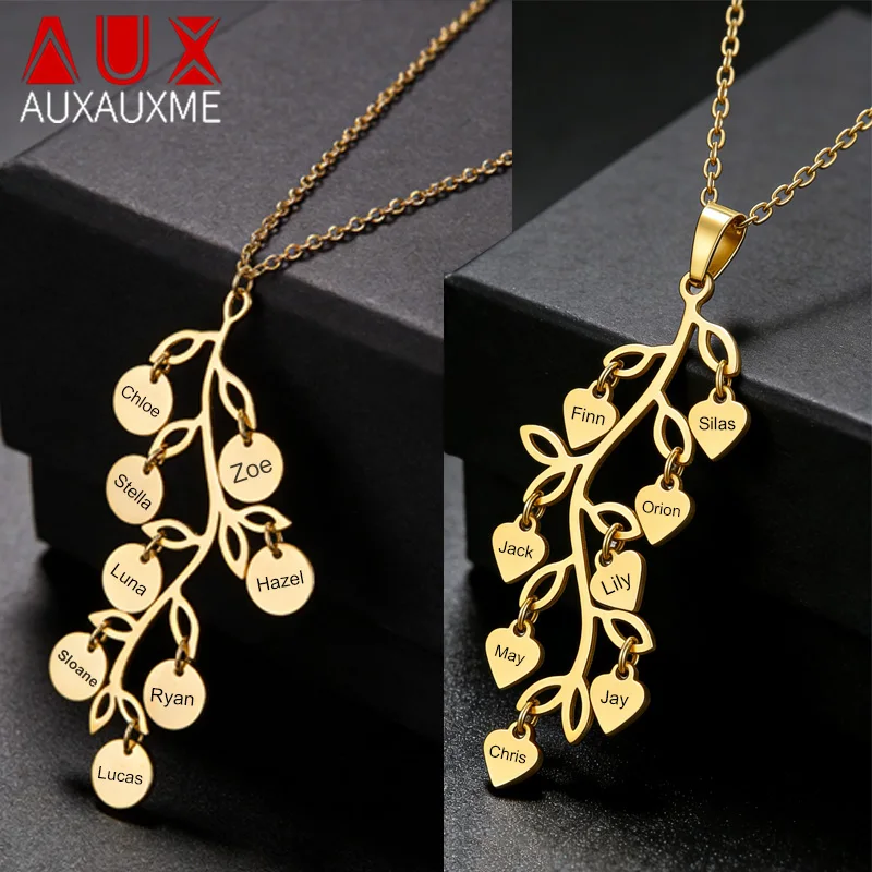 

Индивидуальное ожерелье с именами семьи Auxauxme, из нержавеющей стали, с 1-8 именами, подвеска в форме сердца или круга, подарок для мамы, бабушки
