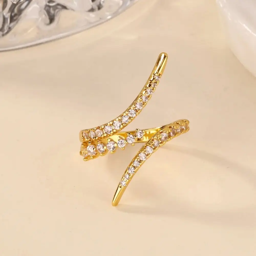 INS Serpentine Fringe Cubic Zirconia Stainless Steel Women's Rings Gold Color Anti Fading Ring Wedding Jewelry Prom Accessories