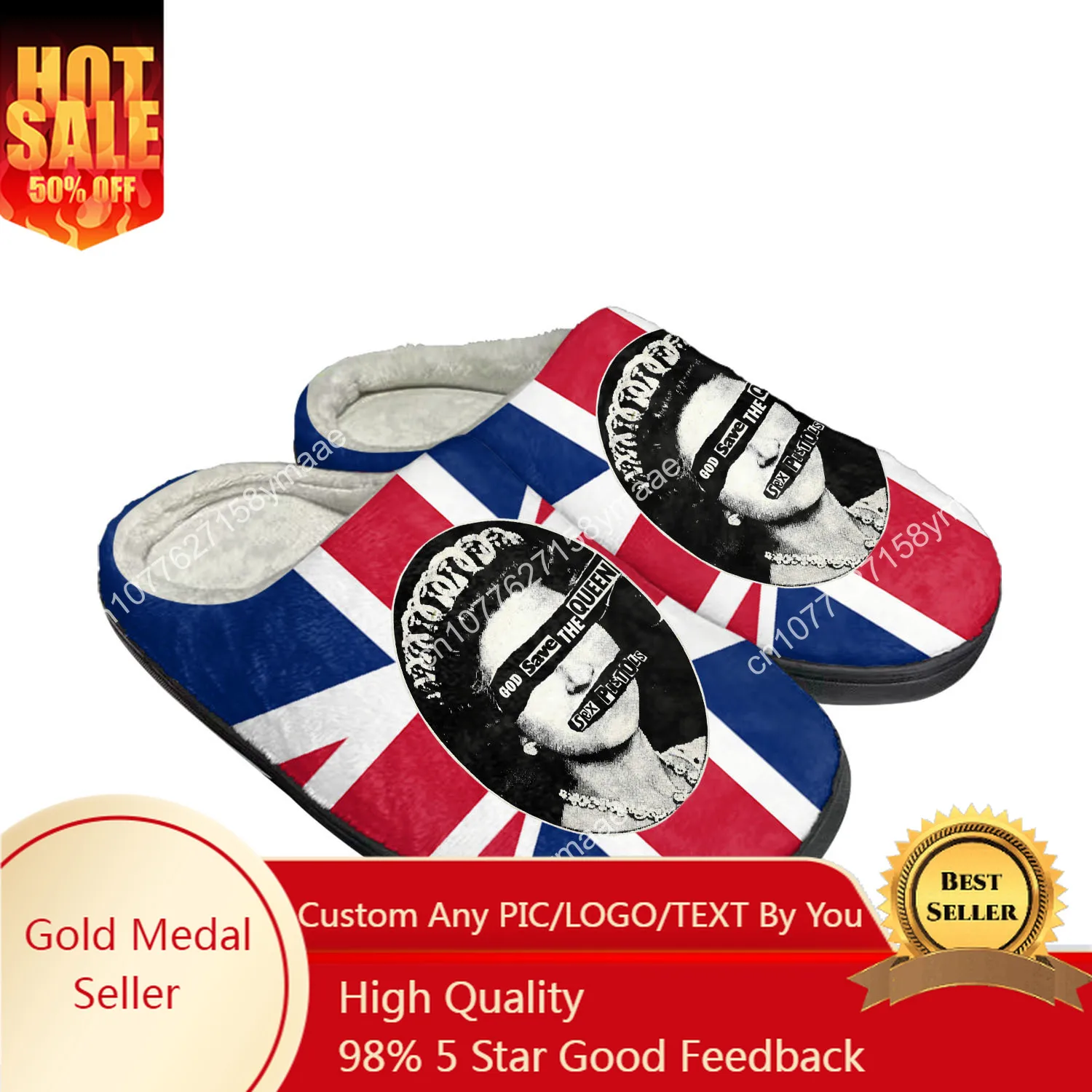 

Sex Pistols Home Cotton Slippers Mens Womens God Save The Queen Plush Bedroom Casual DIY Keep Warm Shoes Thermal Indoor Slipper