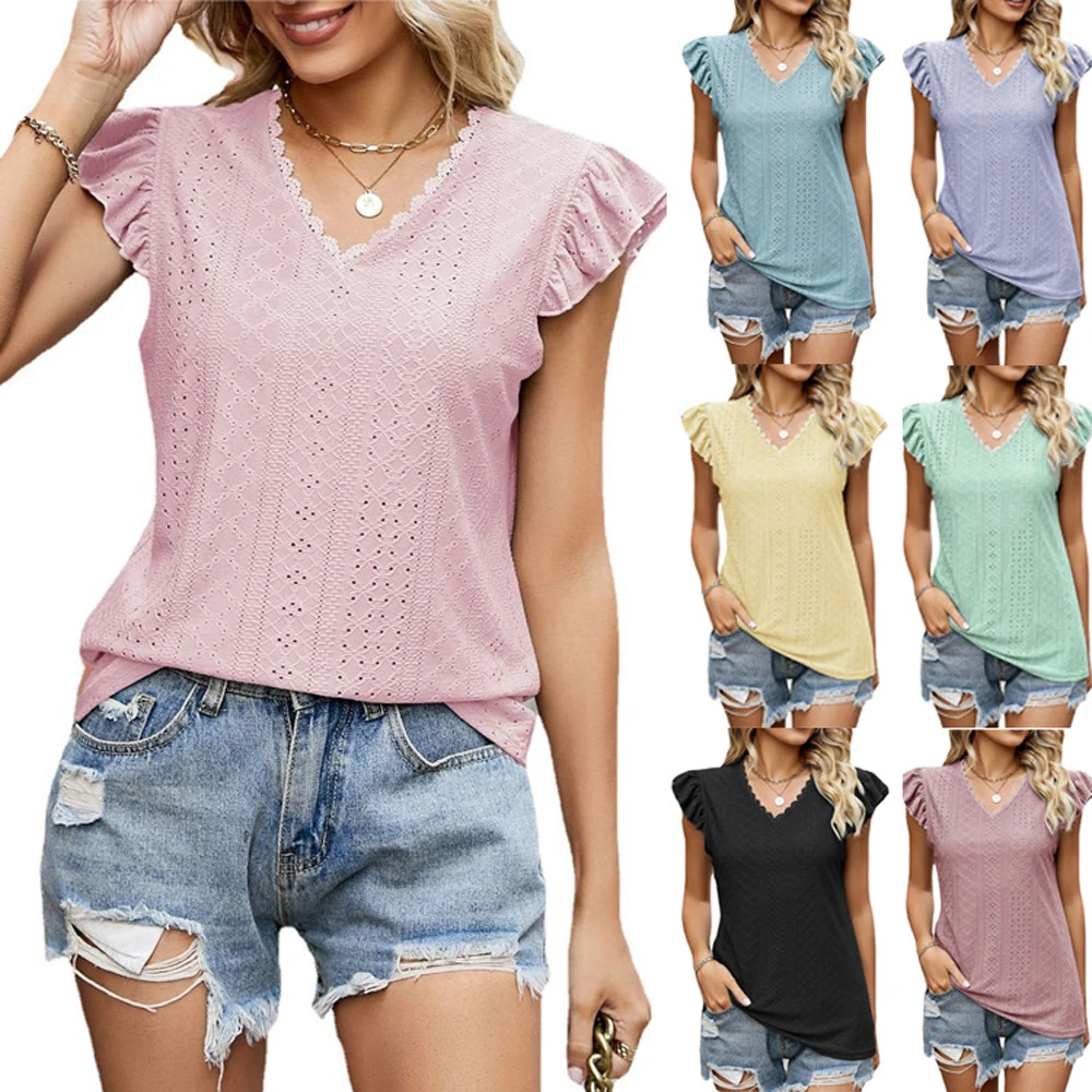 Women's Blouses Deals Knitted Top Female Sleeveless Shirt Short Sleeve T-shirt Korean Reviews Many Clothes Tanks Lady Trend 2024