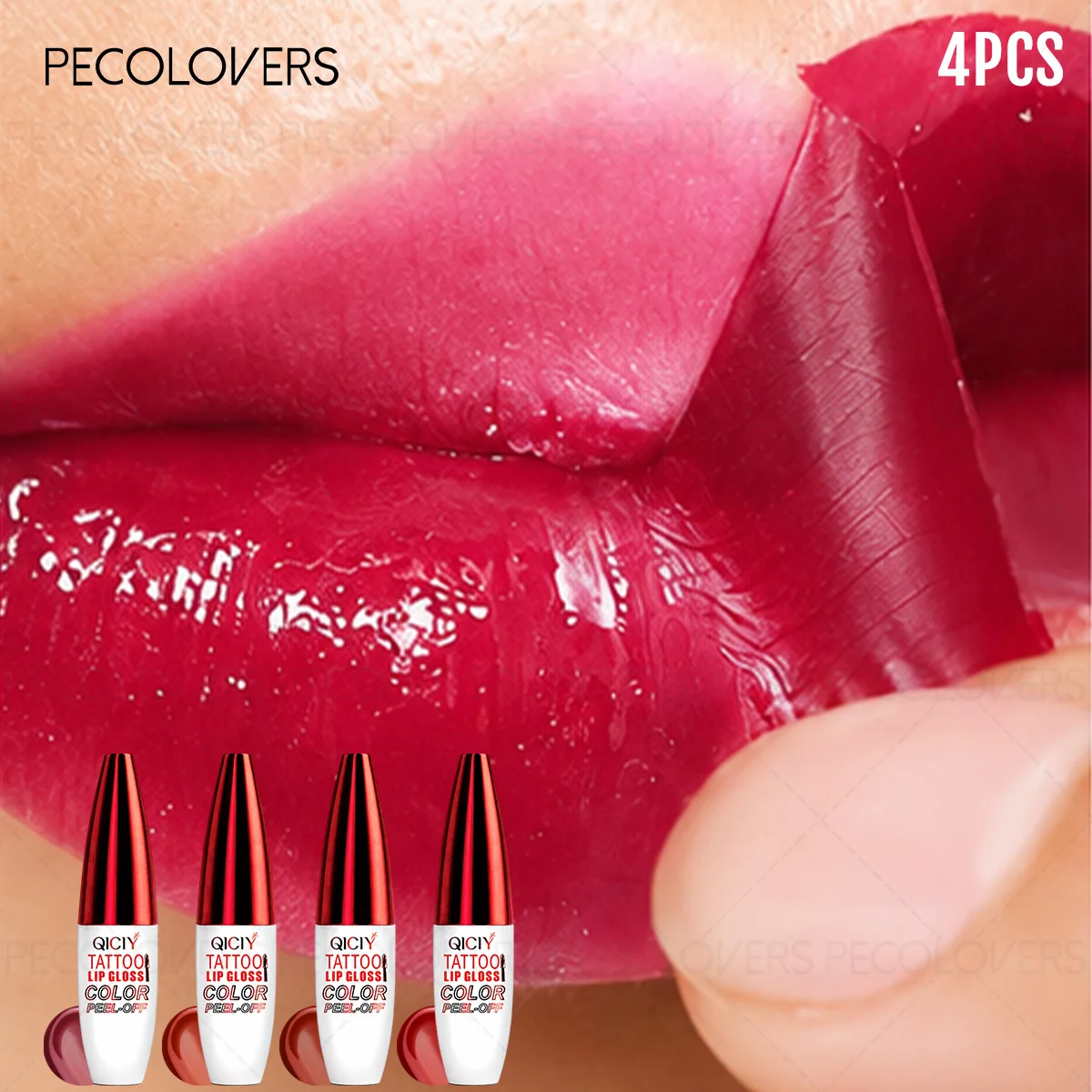 4PCS/SET Fast-Dry Peel-Off Lip Gloss Set, Vibrant Long-Lasting Lip Tint, Suitable for Daily Makeup and Dates, Easy Peel-Off Removal, Natural Watercolor Lip Effect, Portable Makeup Essentials