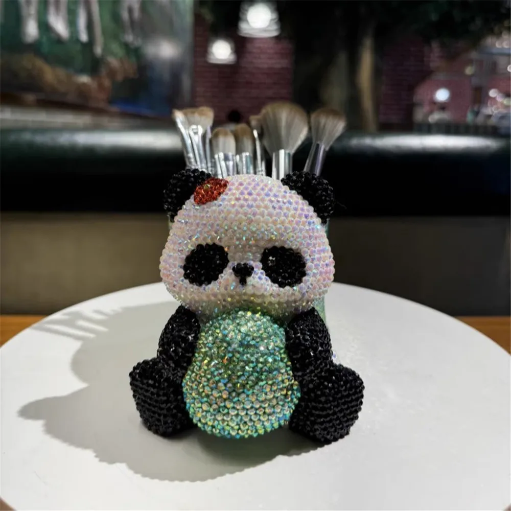 

Luxury Celebrity Chinese Lovely Panda Bling Rhinestone Decorate Pencil Collection/Storage Office Desk Ornaments