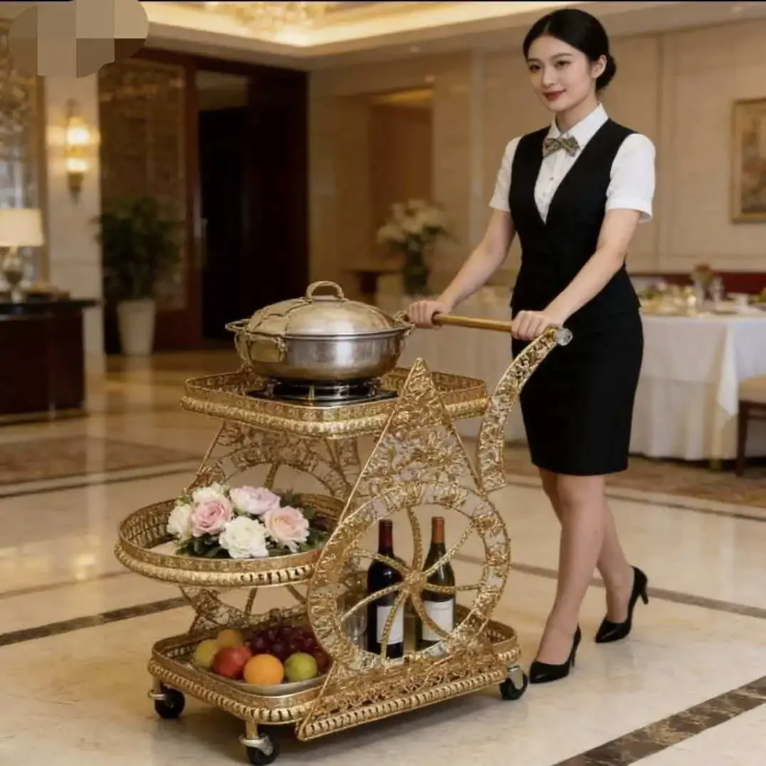 DSA high-end wine cart European three-layer food delivery cart hand push dessert cart  birthday cake art