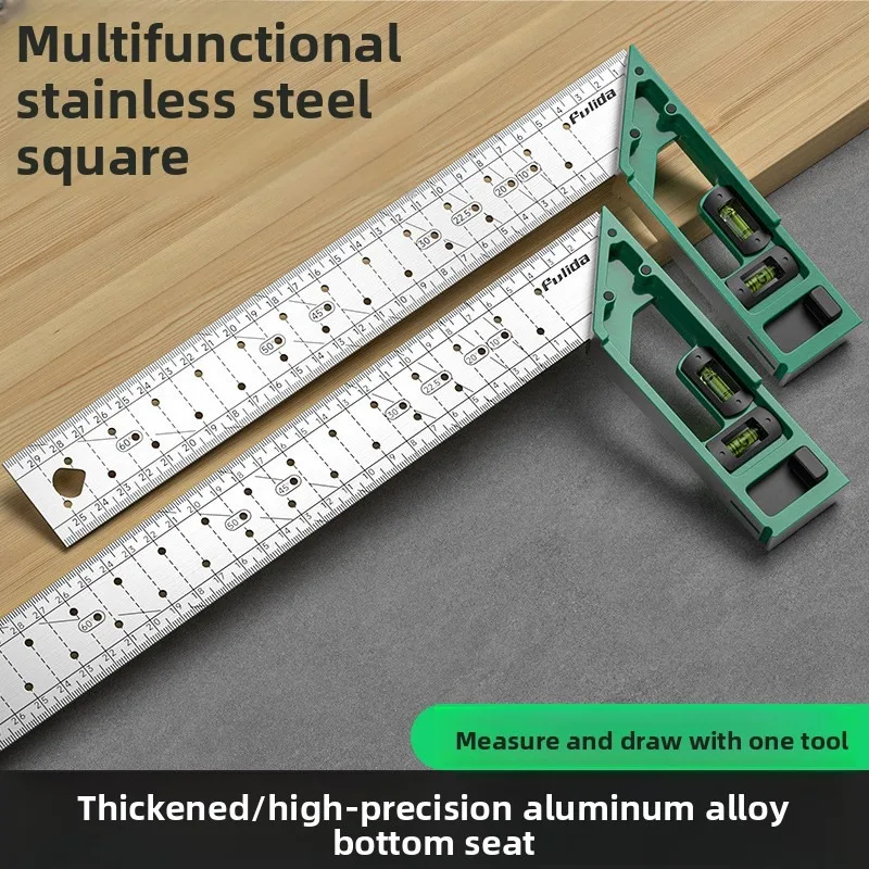 Multifunctional 90 Degree Right Angle Ruler Woodworking Hole Scribing Punch Positioning Square T-Square Angle Measuring Tool
