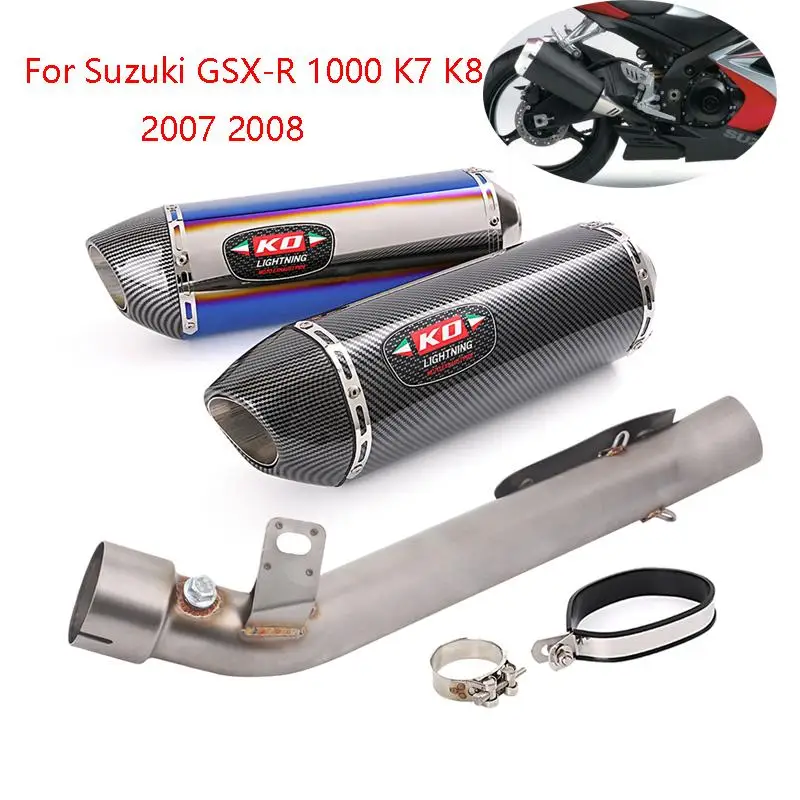 For Suzuki GSX-R 1000 K7 K8 2007 2008 Motorcycle Exhaust Mid Link Pipe Muffler 420mm Length Stainless Steel Removable DB Killer