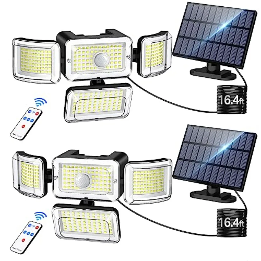 Solar Outdoor Lights Motion Sensor 3500LM 288 LED Solar Security Lights with Remote Control IP67 Waterproof 4 Heads Solar Flood