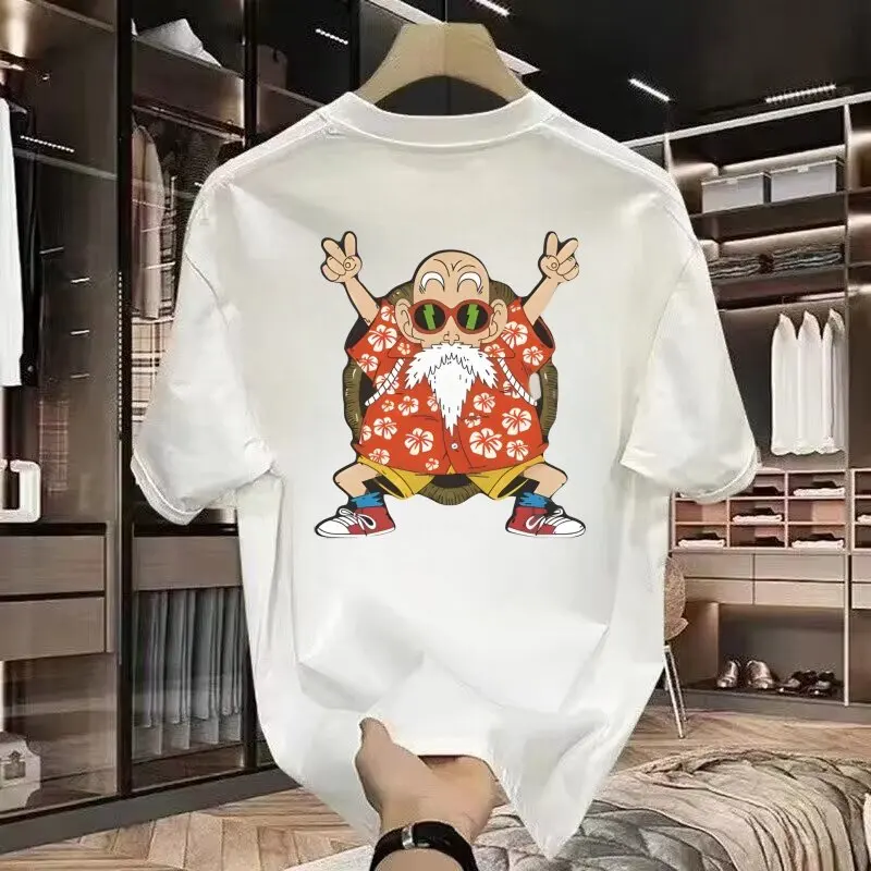 Dragon Ball character Master Roshi Printed edge t-shirt pure cotton round neck short sleeve top for men and women Streetwear