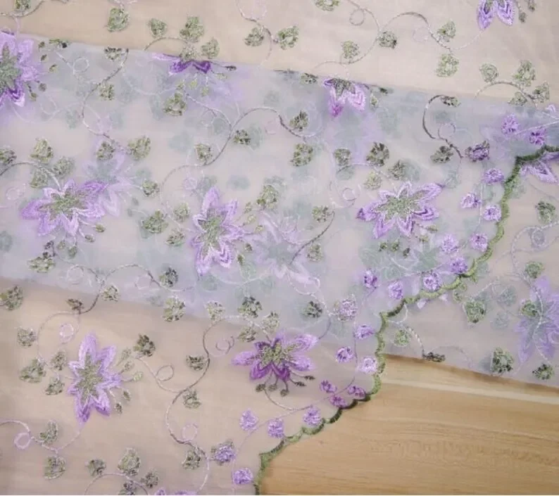 

Exquisite flower embroidery Lace Fabric Purple flower Soft Tulle Fabric For Girl Dress Tutu Dress Wedding Dress Bridal Veil