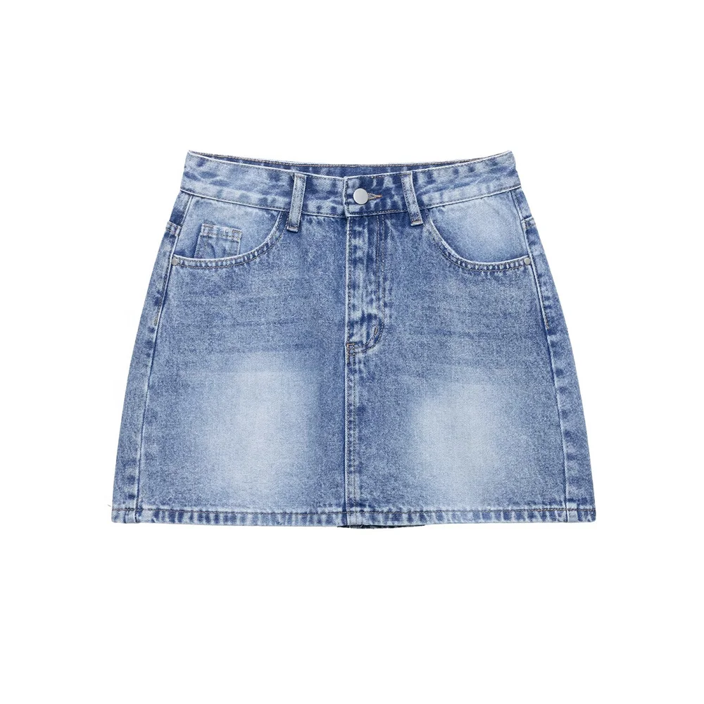 

European and American style women's clothing new fashion versatile high waist slimming denim mini skirt