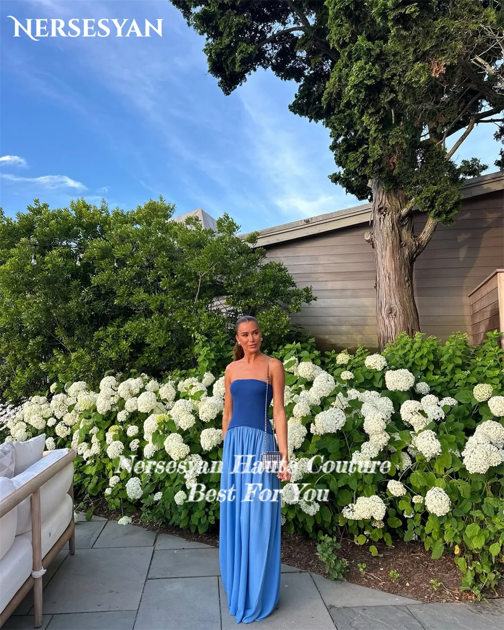 Nersesyan patchwork kleuren galajurken off-shoulder een lijn satijn maxi formele jurk rugloze mouwloze feestjurken op maat