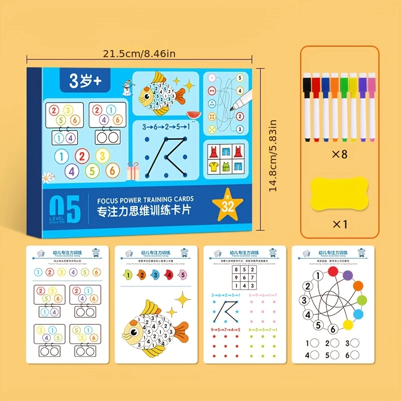 Pen Control Tracking Attention Visual Reusable Activity Card Exercise Challenges for Number Shape Recognition Letter Recognition