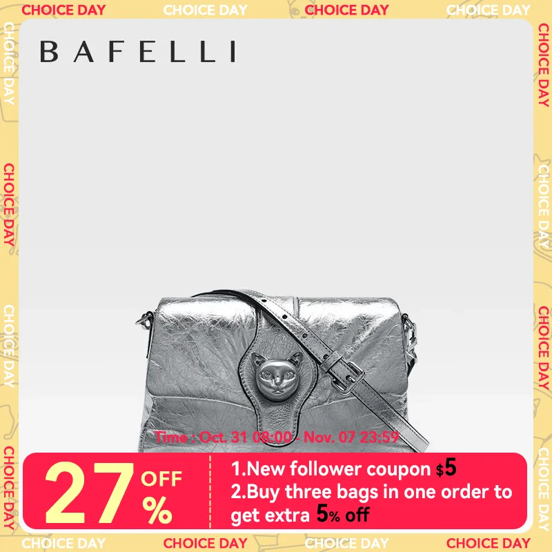 

BAFELLI 2023 WOMEN'S NEW HANDBAG TREND LUXURY BRAND SILVER CASUAL PURSE CAT LEATHER CROSSBODY DESIGNER STYLE FASHION BAGS