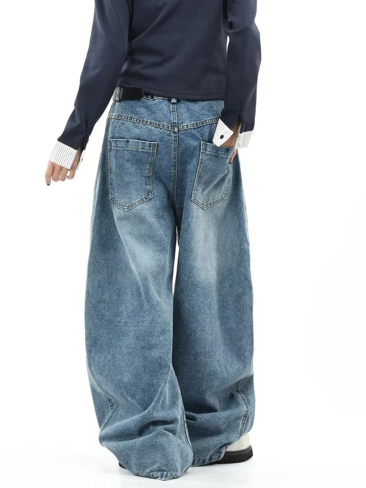2025 Ropa Y2K Fashion Lettter Embroidery Washed Blue Baggy Jeans Pants For Men Clothing Straight Multi Pockets Denim Trousers
