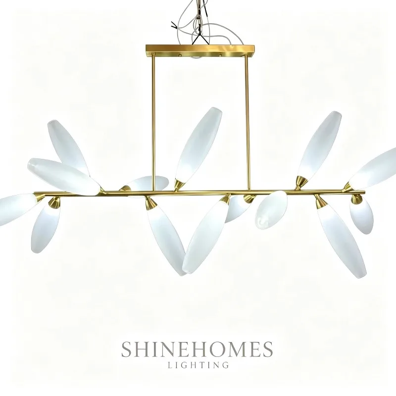 Nordic simple modern brass branch milky white, glass multi-head chandelier restaurant living room open study clothing store