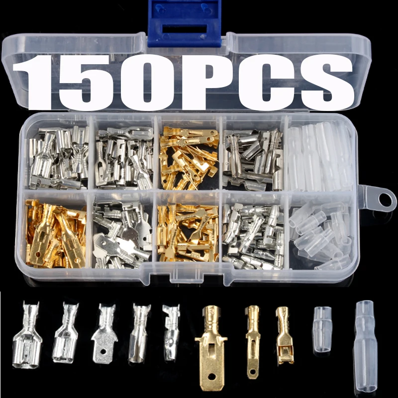 

150pcs Male and Female Car Spade Connector Splice Crimp Wire Terminals Assortment with Insulating Sleeve for Motorcycle Bike