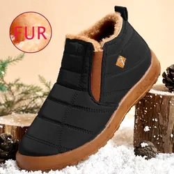 Botas de neve impermeáveis para homens e mulheres, sapatos antiderrapantes de pele quente, botas casuais de tornozelo plus size, inverno