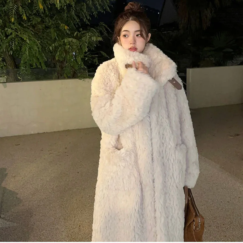 Autumn 2024 New Lamb Fur Jacket Women's Overcoat Winter Long Loose Thicke Warm Parka Fur Integrated Soft Waxy Coat Outwear