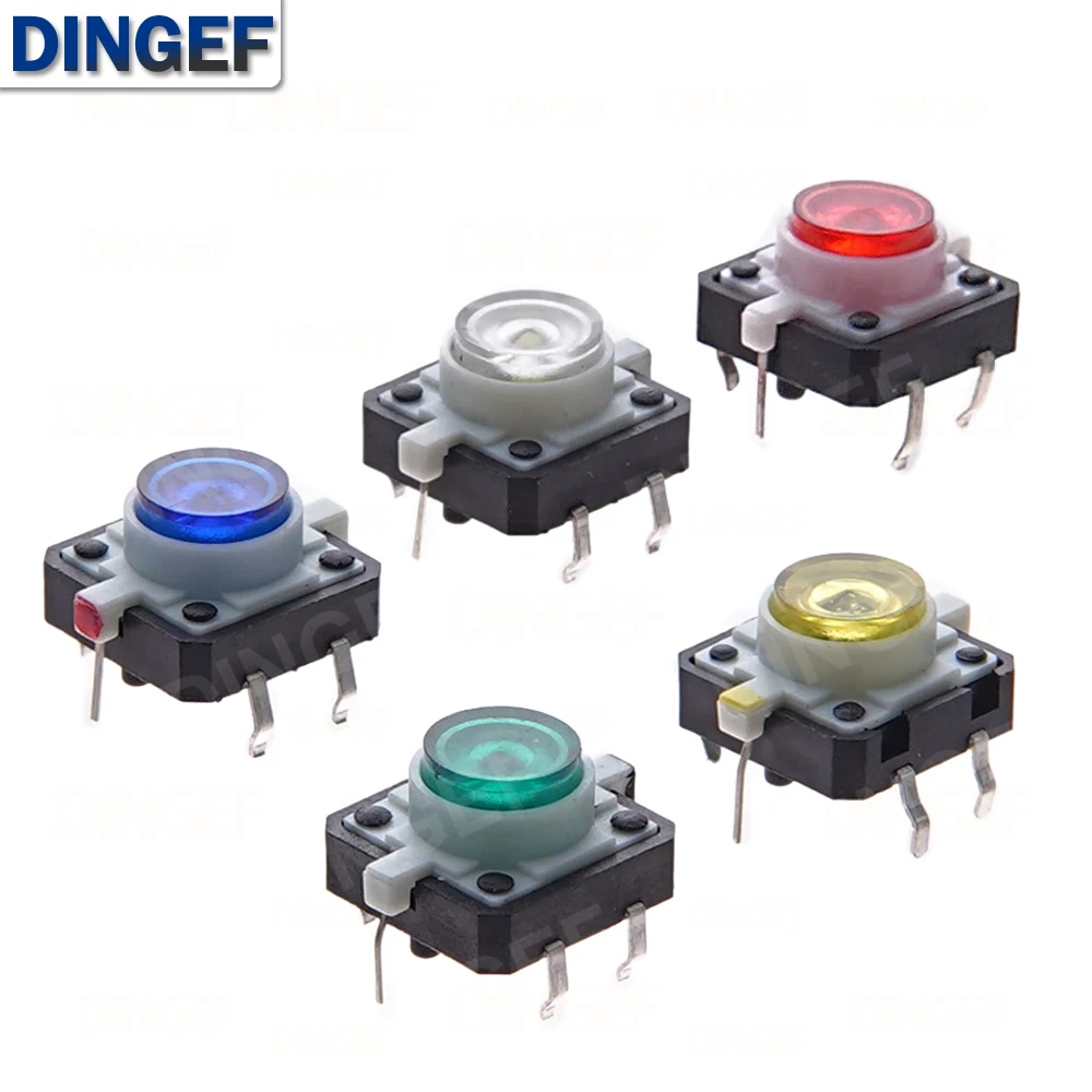 5PCS 12X12X7.3 Tactile Push Button Switch Momentary Tact LED 5 Color 12X12X7.3mm 12*12*7.3mm Red Blue Yellow White Green