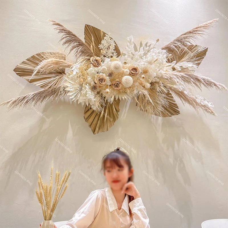 Pampas العشب بوكيه ورد صناعي أوراق النخيل الاصطناعي لتقوم بها بنفسك زهرة الزفاف الجدار الديكور الأربعاء قوس خلفية ترتيب ديكور
